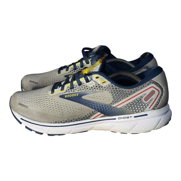 Brooks Ghost 14 Men’s Size 10.5 Gray Navy Yellow Running Shoes Cushioned Neutral - Picture 5 of 9